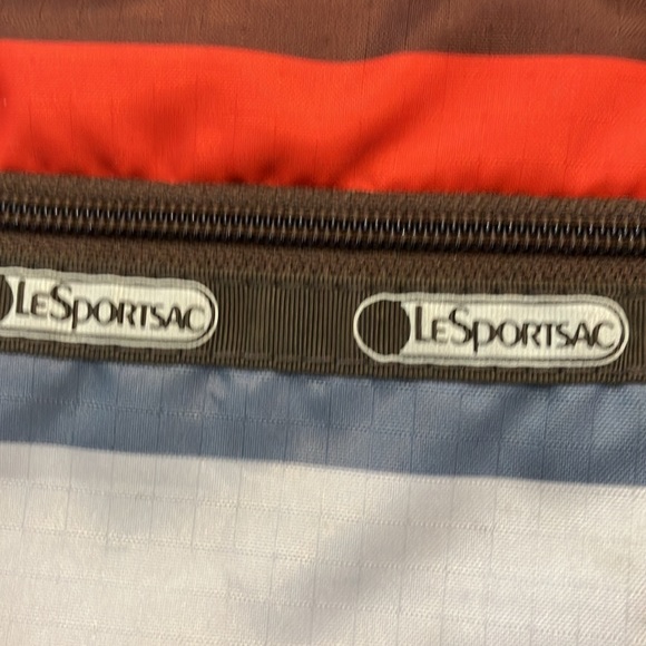 LeSportsac 3-Zip Stripe‎ Crossbody Brown, Orange, Gray - EUC - Picture 4 of 8